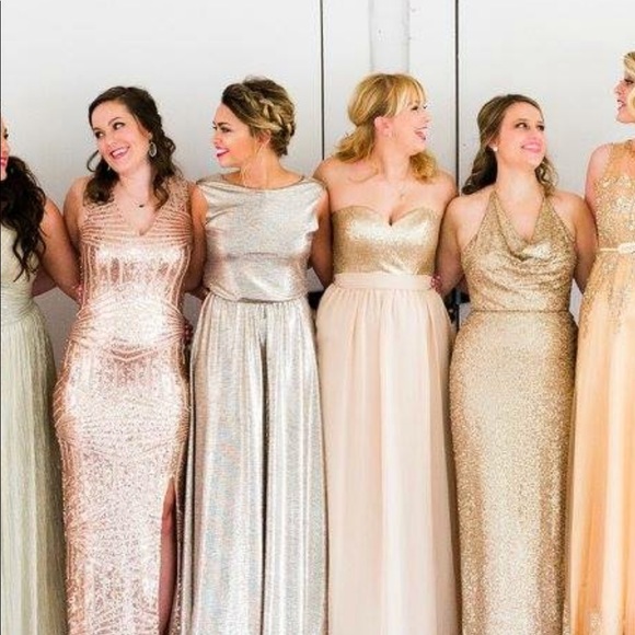 Bridesmaids dress sparkly backless gold - Picture 4 of 4